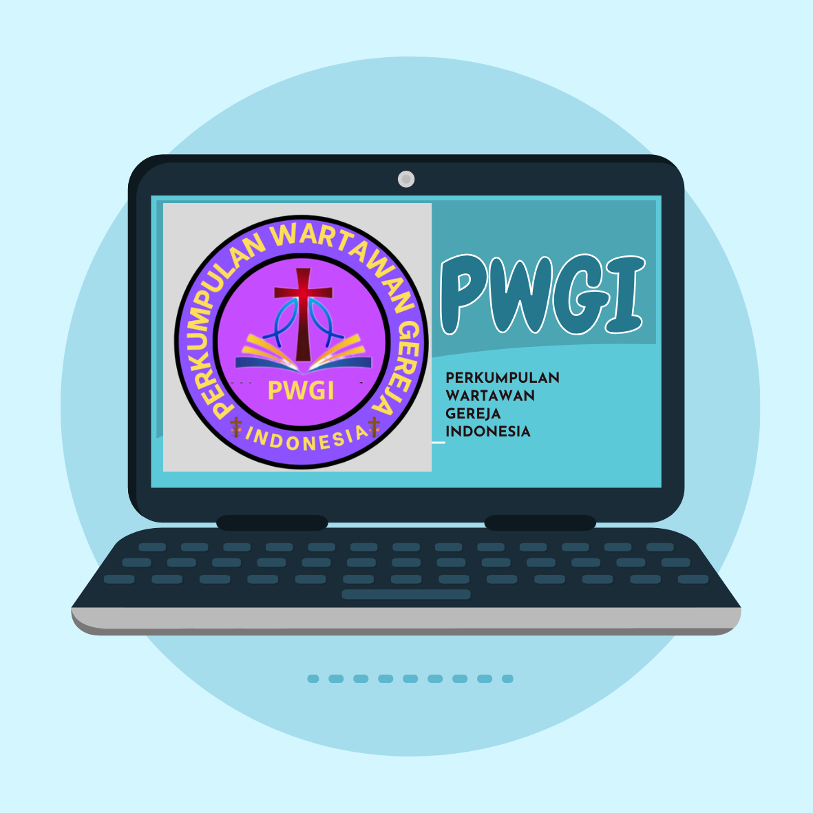 Blue Illustration Laptop Hello Circle Sticker