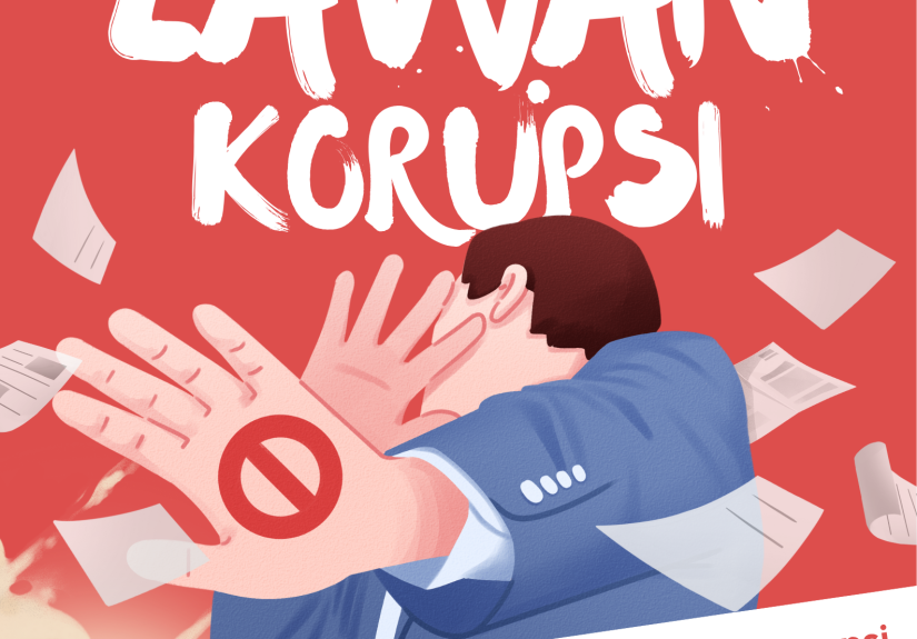 Poster Bersama Lawan Korupsi Ilustratif Merah dan Putih