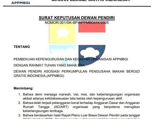 Dewan Pendiri Bekukan Kepengurusan DPP APPMBGI